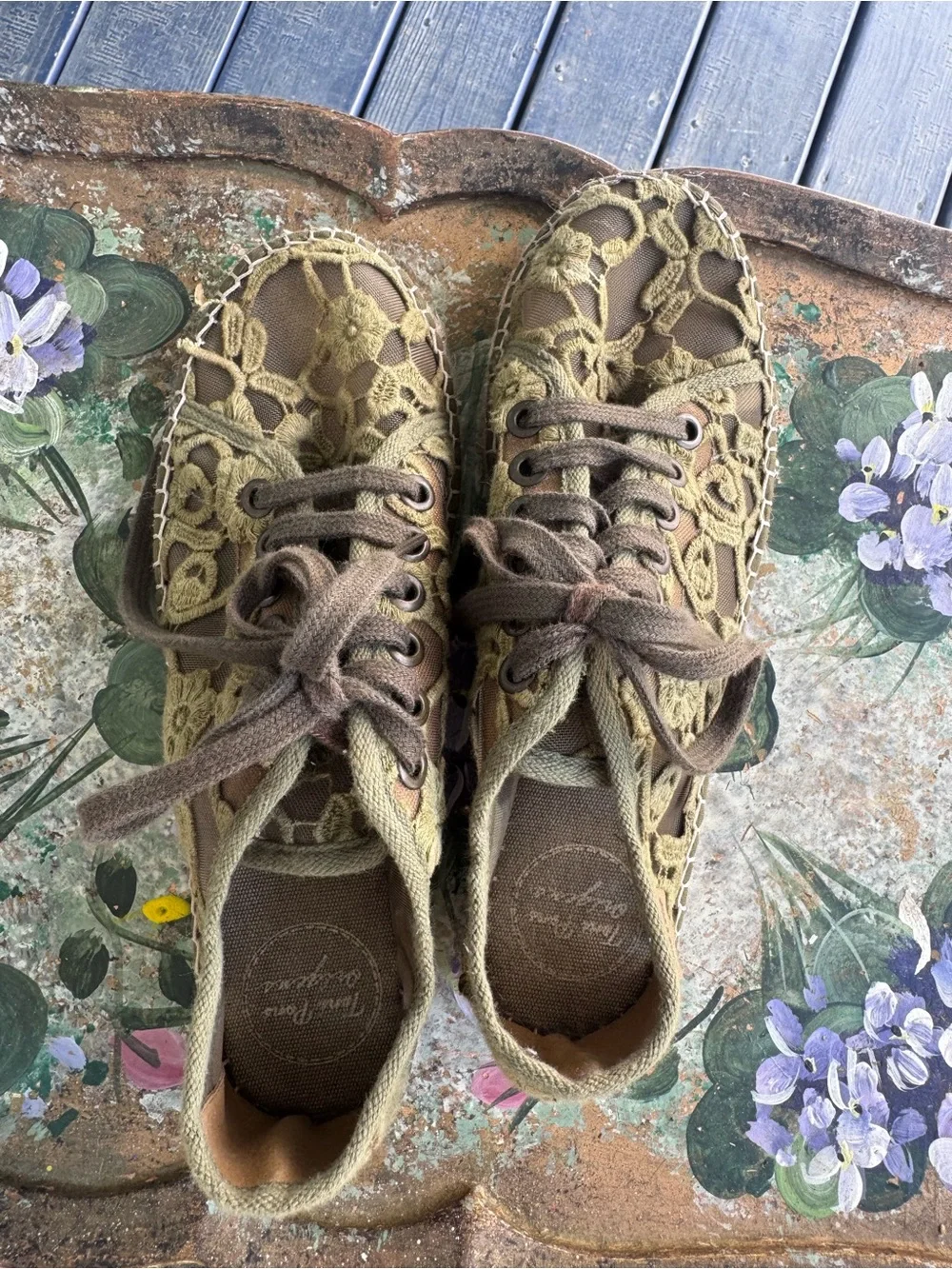 Olive Green Crochet Lace Lace-Up Espadrille Sneakers Toni Pons EU 38
